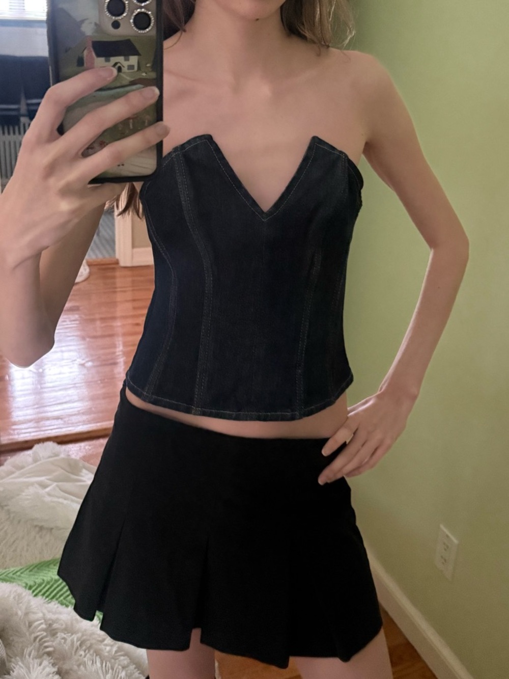 Zara Dark Denim Strapless Corset Top